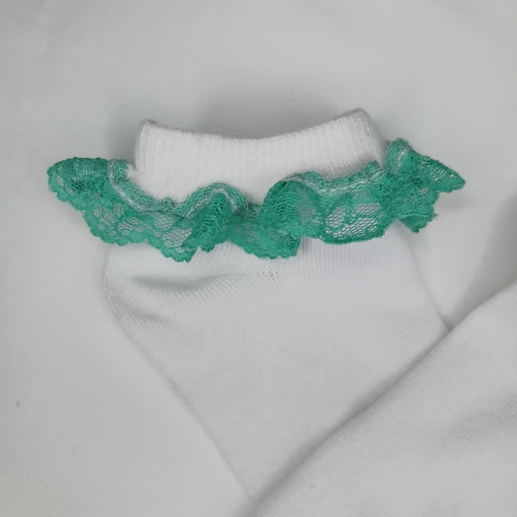 Low Cut White Socks with Teal Lace. - Picture 2 of 2